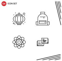 Set of 4 Vector Filledline Flat Colors on Grid for chinese atom travel camping chemistry Editable Vector Design Elements