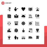 Solid Glyph Pack of 25 Universal Symbols of list shop beat online science Editable Vector Design Elements