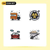 Universal Icon Symbols Group of 4 Modern Filledline Flat Colors of hosting car domain pollution vehicle Editable Vector Design Elements