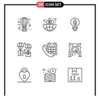 Group of 9 Modern Outlines Set for parachute exchange globe delivery bulb Editable Vector Design Elements