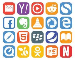 Paquete de 20 íconos de redes sociales que incluye el borde del navegador simple picasa media vector