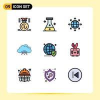 Universal Icon Symbols Group of 9 Modern Filledline Flat Colors of globe hosting connection data cloud Editable Vector Design Elements