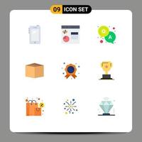 Pictogram Set of 9 Simple Flat Colors of badge product development cargo solution Editable Vector Design Elements