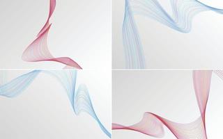 Set of 4 geometric wave pattern background Abstract waving line vector