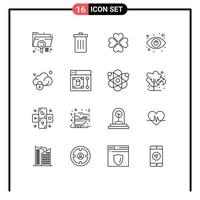 16 Thematic Vector Outlines and Editable Symbols of seo eye garbage gift like Editable Vector Design Elements