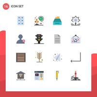 Pack of 16 Modern Flat Colors Signs and Symbols for Web Print Media such as search gear files storage database Editable Pack of Creative Vector Design Elements