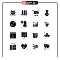 Pictogram Set of 16 Simple Solid Glyphs of media weather cart thermometer checkout Editable Vector Design Elements