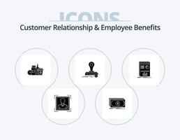 Customer Relationship And Employee Benefits Glyph Icon Pack 5 Icon Design. presentation. press. food. clone. coffee vector