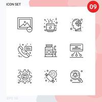 User Interface Pack of 9 Basic Outlines of bodybuilding medical goal hospital call success Editable Vector Design Elements