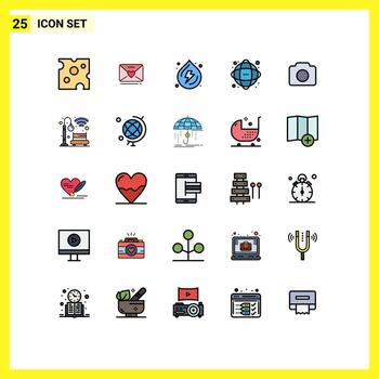 Set of 25 Modern UI Icons Symbols Signs for camera network droop information data Editable Vector Design Elements