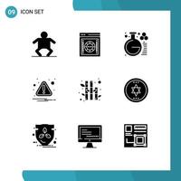 Modern Set of 9 Solid Glyphs and symbols such as nature attention chemistry error alert Editable Vector Design Elements