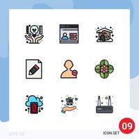 Filledline Flat Color Pack of 9 Universal Symbols of user basic security pencil document Editable Vector Design Elements