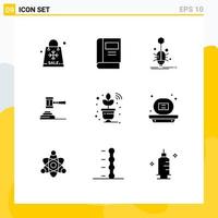 9 Creative Icons Modern Signs and Symbols of court action read law virus Editable Vector Design Elements