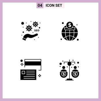 Pack of 4 Modern Solid Glyphs Signs and Symbols for Web Print Media such as development card optimize market credit Editable Vector Design Elements