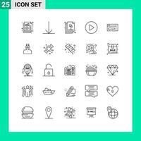 conjunto moderno de pictogramas de 25 líneas de elementos de diseño de vectores editables de reproducción de seguridad creativa clave principal