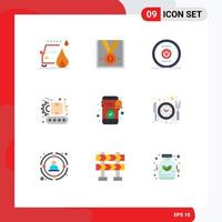 9 User Interface Flat Color Pack of modern Signs and Symbols of mobile manufacturing trophy factory power Editable Vector Design Elements