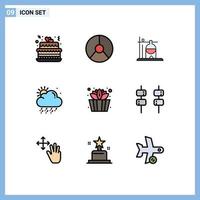 Pack of 9 Modern Filledline Flat Colors Signs and Symbols for Web Print Media such as sauna weather pie snowy transfusion Editable Vector Design Elements