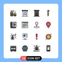 Set of 16 Modern UI Icons Symbols Signs for process design building pencil shops Editable Creative Vector Design Elements