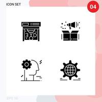 Editable Vector Line Pack of 4 Simple Solid Glyphs of printing business management box gear Editable Vector Design Elements