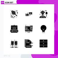 Solid Glyph Pack of 9 Universal Symbols of design education connection bag male Editable Vector Design Elements