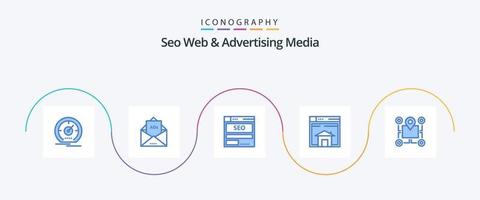 seo web y medios publicitarios azul 5 paquete de iconos que incluye venta. tecnología carta. SEO datos vector