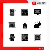 9 Universal Solid Glyphs Set for Web and Mobile Applications tag music monitor mixer console Editable Vector Design Elements