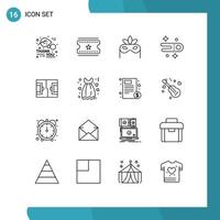 16 Universal Outlines Set for Web and Mobile Applications cloth sports mask field space Editable Vector Design Elements