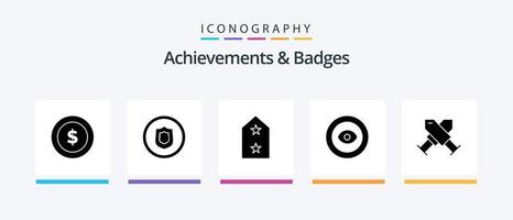 Achievements and Badges Glyph 5 Icon Pack Including award. wreath. army. eye. achievement. Creative Icons Design vector