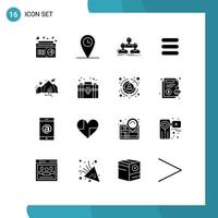 Group of 16 Solid Glyphs Signs and Symbols for landscape text company task team Editable Vector Design Elements