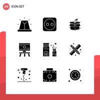 Mobile Interface Solid Glyph Set of 9 Pictograms of space board business atom shipping Editable Vector Design Elements