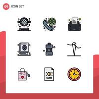 9 User Interface Filledline Flat Color Pack of modern Signs and Symbols of bathroom muslim keys holy quran Editable Vector Design Elements