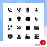 Universal Icon Symbols Group of 16 Modern Solid Glyphs of sign helmet cross astronaut space Editable Vector Design Elements