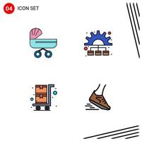 Mobile Interface Filledline Flat Color Set of 4 Pictograms of trolly shopping push marketing shopping trolley Editable Vector Design Elements