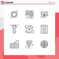 Pictogram Set of 9 Simple Outlines of right arrow egg human gender Editable Vector Design Elements