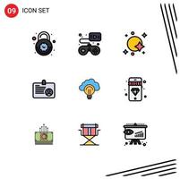 Set of 9 Modern UI Icons Symbols Signs for employee card video game user space Editable Vector Design Elements