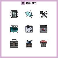 Set of 9 Modern UI Icons Symbols Signs for technology automation voice app folder Editable Vector Design Elements