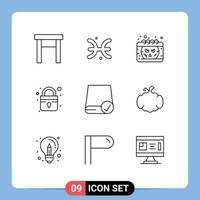 Mobile Interface Outline Set of 9 Pictograms of devices computers calendar secure closed Editable Vector Design Elements