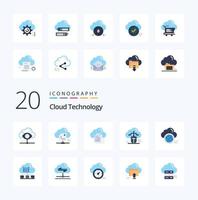 20 paquete de iconos de color plano de tecnología de nube como copia de documento de nube de mouse conectado vector