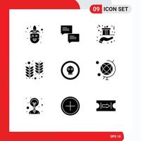 Pack of 9 Modern Solid Glyphs Signs and Symbols for Web Print Media such as dangerous wheat gift india farm Editable Vector Design Elements