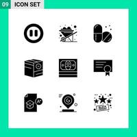 Mobile Interface Solid Glyph Set of 9 Pictograms of certificate finance medical cash minus Editable Vector Design Elements