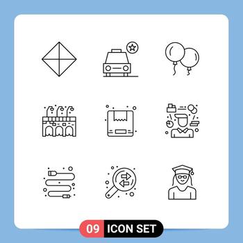 conjunto moderno de 9 esquemas y símbolos, como elementos de diseño vectorial editables de la vida de la caja de globos de entrega del gerente vector