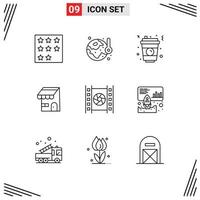 9 Universal Outlines Set for Web and Mobile Applications shop ecommerce temperature building fast food Editable Vector Design Elements