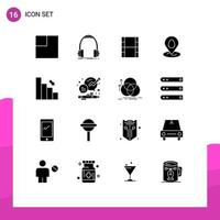 Editable Vector Line Pack of 16 Simple Solid Glyphs of down business movi bar map Editable Vector Design Elements