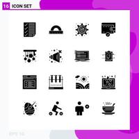 Set of 16 Vector Solid Glyphs on Grid for home money geometry complete gear Editable Vector Design Elements