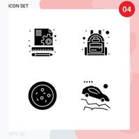 Group of 4 Modern Solid Glyphs Set for content car backpack bacteria slope Editable Vector Design Elements