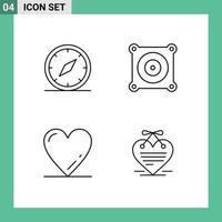 Modern Set of 4 Filledline Flat Colors Pictograph of compass like location engine heart Editable Vector Design Elements