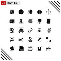 25 User Interface Solid Glyph Pack of modern Signs and Symbols of navigation arrows gear sweets donut Editable Vector Design Elements