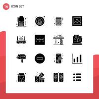 16 User Interface Solid Glyph Pack of modern Signs and Symbols of router device finance gallery money Editable Vector Design Elements