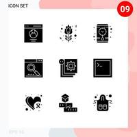 9 Solid Glyph concept for Websites Mobile and Apps develop search clock page media Editable Vector Design Elements