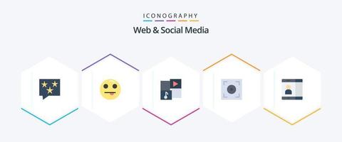 Web And Social Media 25 Flat icon pack including user. mobile. media. video. cinema vector